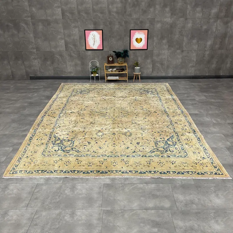 Alfombra turca vintage 9,4x12,9 pies (286x392 cm), alfombra con estampado animal azul Oushak - 1