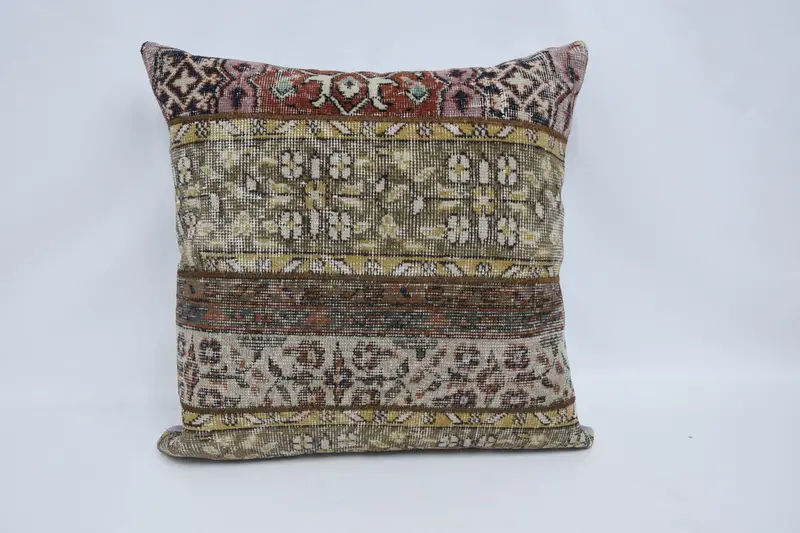 Antique Pillows, Cushion Case, Toss Pillow Case, Ethnical Kilim Rug Pillow, Natural Cushion, Vintage Kilim Pillow, 28x28 Beige Cushion - 1