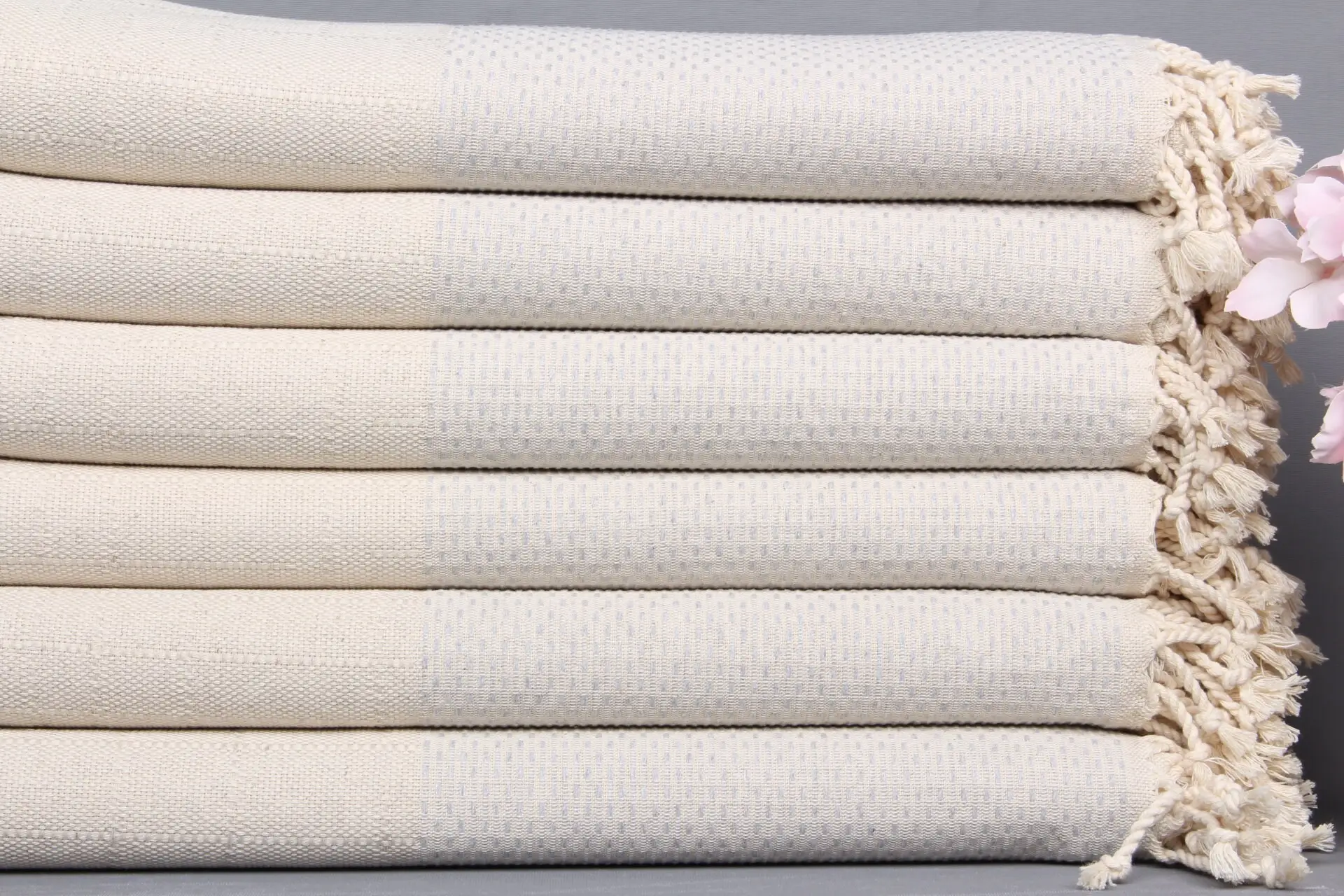 Turkish Towel Monogrammed Beach Towel Light Gray Linen, 40x71 Inches - 1