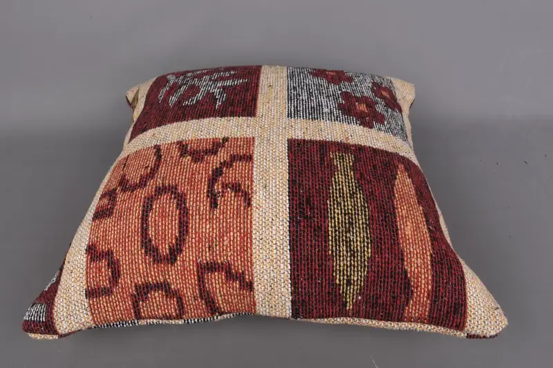 Handmade Throw Pillow, Art Deco Pillow Sham, 18x18 Orange Pillow Sham, Pillow for Couch, Pillow Sham, Vintage Kilim Throw Pillow, Pillow for Sofa - 7