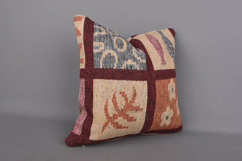 Handmade Throw Pillow, Art Deco Pillow Sham, 18x18 Orange Pillow Sham, Pillow for Couch, Pillow Sham, Vintage Kilim Throw Pillow, Pillow for Sofa - 2