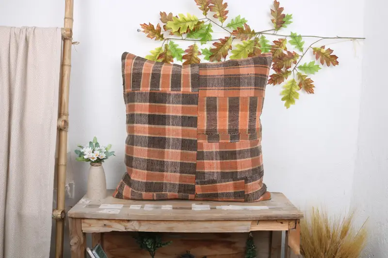 Garden Cushion Cover, Turkish Pillow, Ethnic Throw Cushion Cover, 24x24 Brown Pillow Sham, Pillow Cover, Handmade Kilim Cushion, Boho Pillow - 1