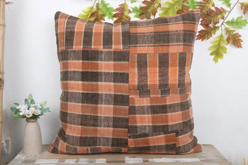 Garden Cushion Cover, Turkish Pillow, Ethnic Throw Cushion Cover, 24x24 Brown Pillow Sham, Pillow Cover, Handmade Kilim Cushion, Boho Pillow - 2