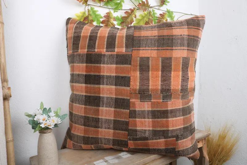 Garden Cushion Cover, Turkish Pillow, Ethnic Throw Cushion Cover, 24x24 Brown Pillow Sham, Pillow Cover, Handmade Kilim Cushion, Boho Pillow - 4