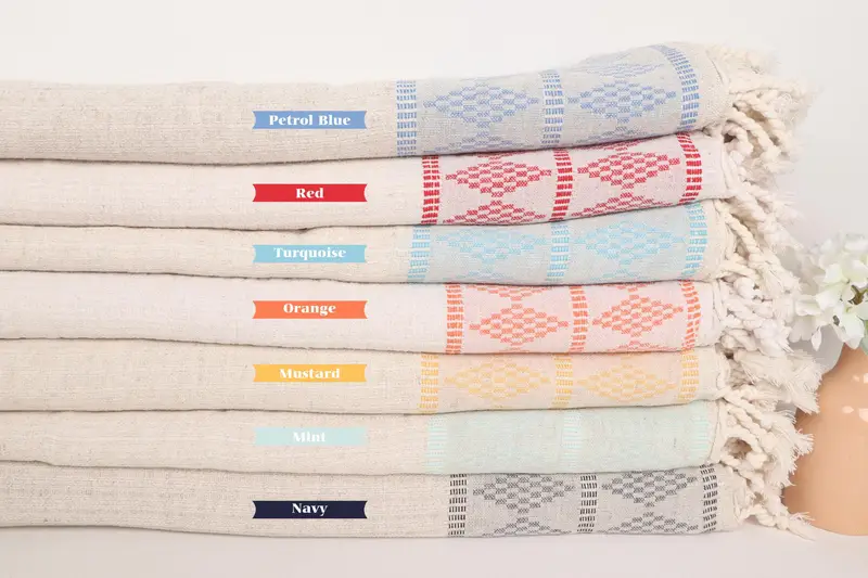 Decorative Blanket, Personalized Home Gift Wedding, Bachelor Gift, Throw Blanket Couch, Bridal Shower Gift, 100x88 Linen Kilim Design Towel - 1