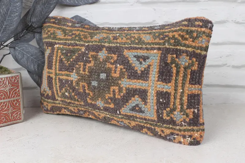 Vintage Pillow, Decorative Bolster Cushion Cover, Antique Pillows, Boho Pillow, 8x16 Blue Pillow Sham, Chair Cushion, Pillow Case - 3