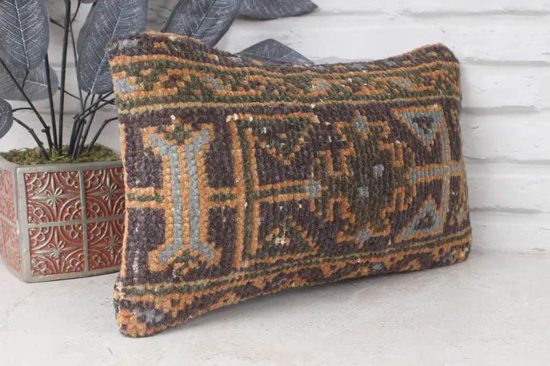 Vintage Pillow, Decorative Bolster Cushion Cover, Antique Pillows, Boho Pillow, 8x16 Blue Pillow Sham, Chair Cushion, Pillow Case - 4