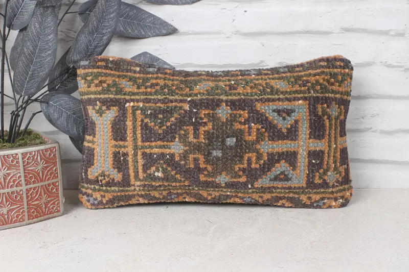 Vintage Pillow, Decorative Bolster Cushion Cover, Antique Pillows, Boho Pillow, 8x16 Blue Pillow Sham, Chair Cushion, Pillow Case - 1