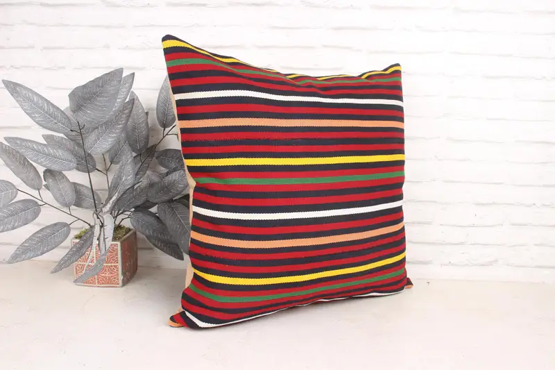 Anatolian Pillow, Designer Throw Cushion Case, 24x24 Red Pillow Sham, Gift Pillow, Pillow Sham, Kilim Cushion Sham, Vintage Pillow - 3