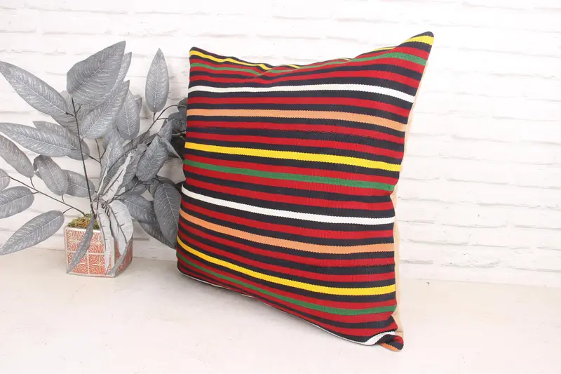 Anatolian Pillow, Designer Throw Cushion Case, 24x24 Red Pillow Sham, Gift Pillow, Pillow Sham, Kilim Cushion Sham, Vintage Pillow - 4