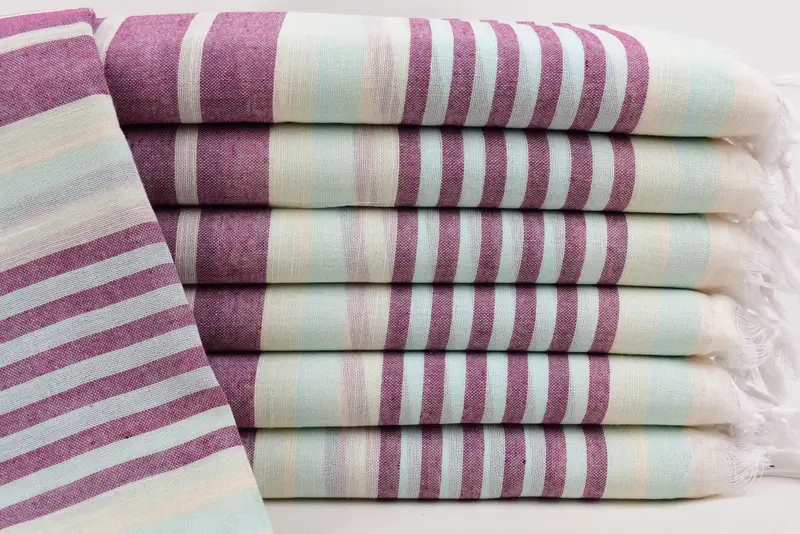 Personalized Beach Towel Organic Cotton Damson-Mint Stripe, 67x40 Inches