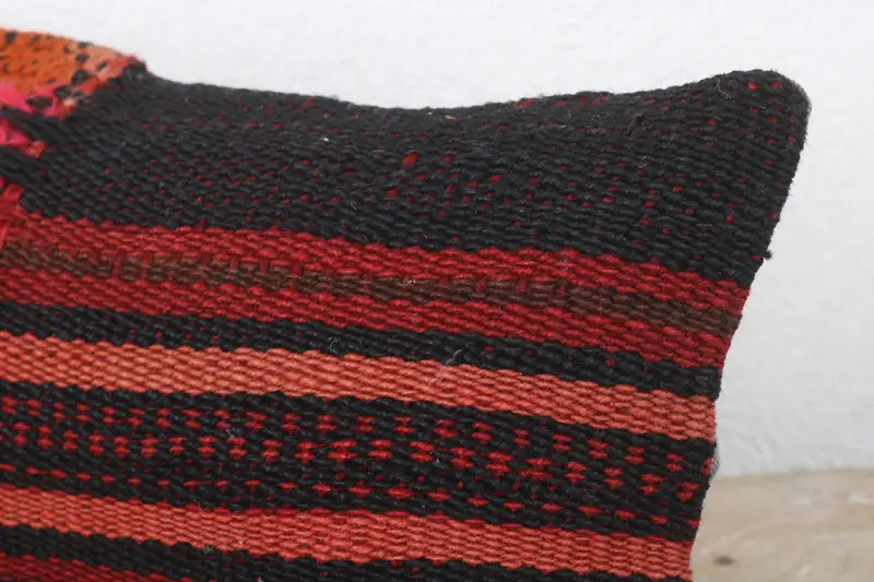 Cushion Case, One Of A Kind Pillow, Interior Designer Pillow, Ethnical Kilim Rug Pillow, 8x16 Red Pillow Case, Handmade Kilim Cushion - 5