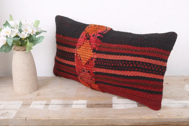 Cushion Case, One Of A Kind Pillow, Interior Designer Pillow, Ethnical Kilim Rug Pillow, 8x16 Red Pillow Case, Handmade Kilim Cushion - 4