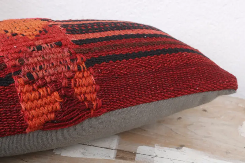 Cushion Case, One Of A Kind Pillow, Interior Designer Pillow, Ethnical Kilim Rug Pillow, 8x16 Red Pillow Case, Handmade Kilim Cushion - 6