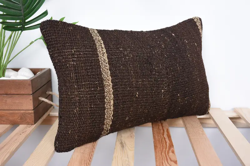 Handmade Kilim Cushion, Vintage Kilim Throw Pillow, 12x20 Brown Pillow, Home Decor Pillow, Chair Pillow Cover, Cushion Cover - 4