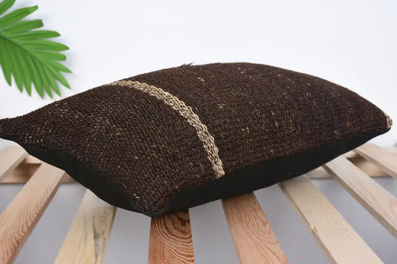 Handmade Kilim Cushion, Vintage Kilim Throw Pillow, 12x20 Brown Pillow, Home Decor Pillow, Chair Pillow Cover, Cushion Cover - 6