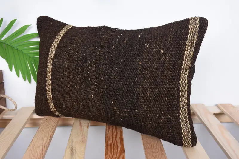 Handmade Kilim Cushion, Vintage Kilim Throw Pillow, 12x20 Brown Pillow, Home Decor Pillow, Chair Pillow Cover, Cushion Cover - 5