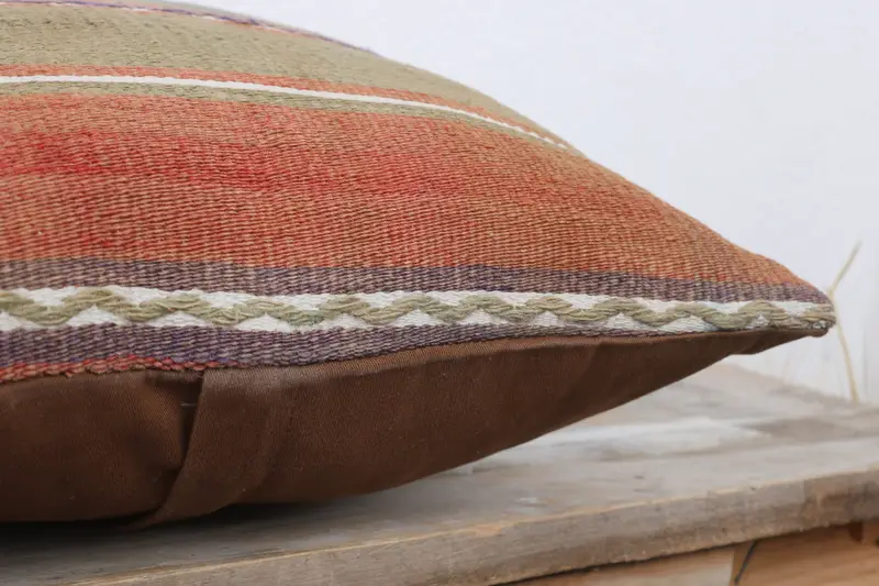 Pillow Case, Antique Pillows, Boho Pillow, One Of A Kind Cushion Case, 14x14 Brown Pillow Sham, Vintage Kilim Pillow - 6