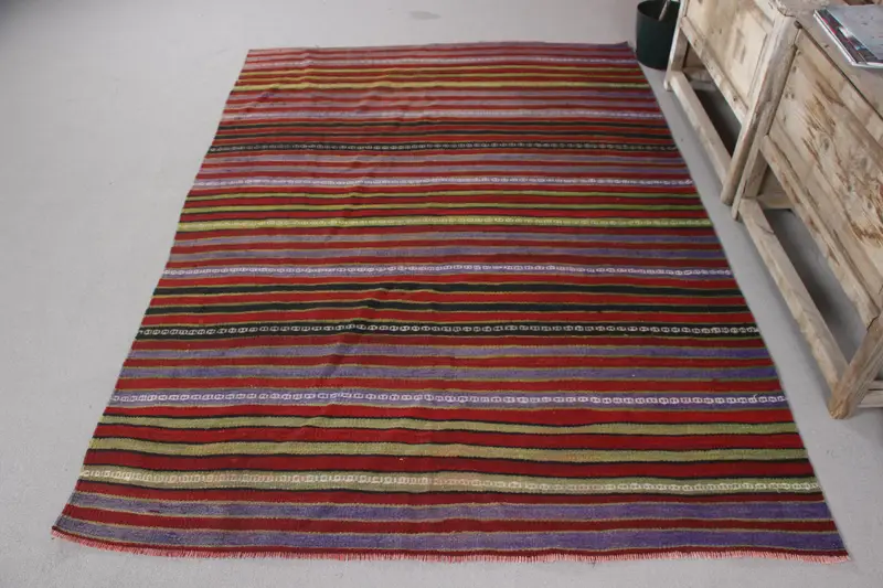 Purple, Green Bordered Rug, 5,2x7,5 ft Elegant Decor