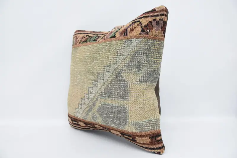 18x18 Beige Cushion Cover, Pillow Cover, Turkish Kilim Pillow, Handmade Kilim Cushion, Handwoven Cushion Cover, Boho Pillow Sham Cover - 4