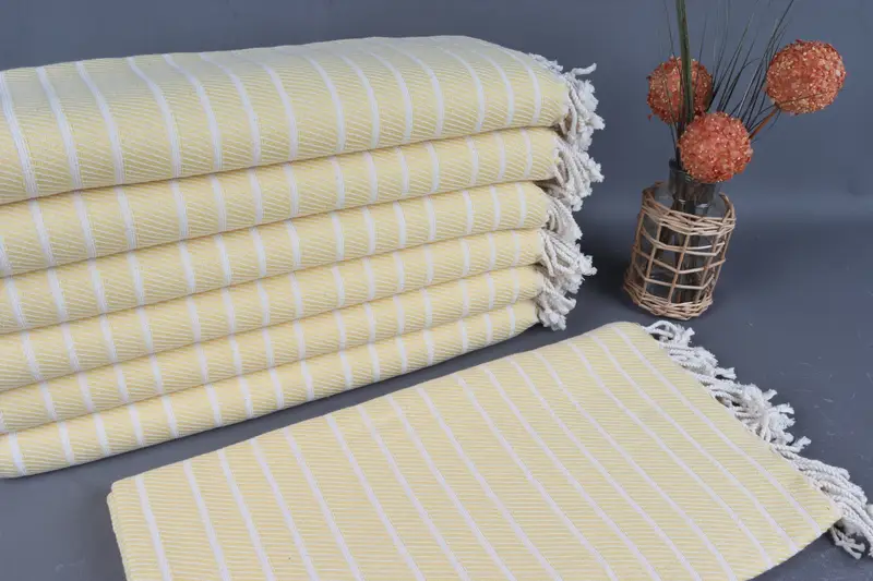 Organic Cotton Towel Bath, Yellow Herringbone, Beige, 40x71 Inches