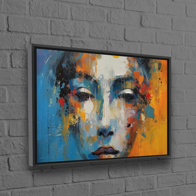 エレガントな抽象的な女性のポートレート キャンバス - 鮮やかなブルー & オレンジ