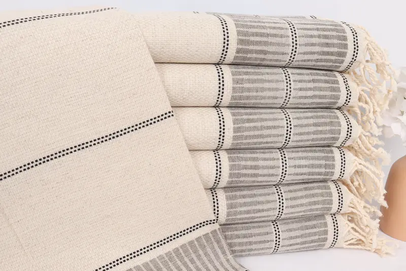 Personalized Dish Towel, Monogram Hand Towel, 40x20 Linen Striped Towel, Bachelor Gift, Bridal Shower Favors, Small Bath Towels, Beach Wedding Favor - 1