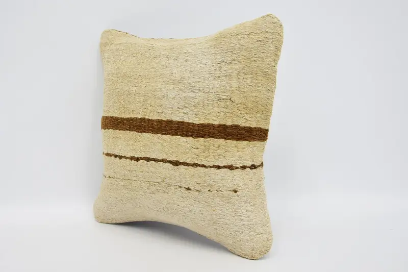Turkish Kilim Pillow, Pillow Case, Pillow for Sofa, Nomadic Cushion Cover, Meditation Pillow, Boho Pillow, 12x12 Beige Pillow Cover - 4