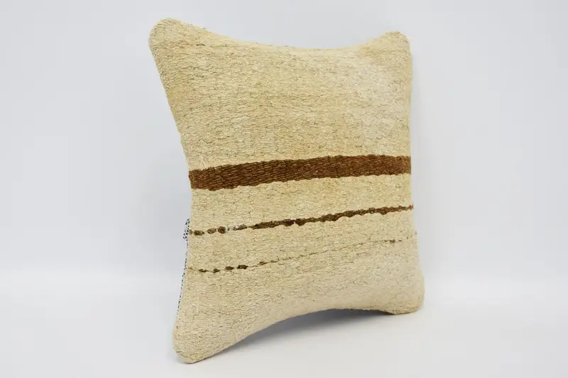 Turkish Kilim Pillow, Pillow Case, Pillow for Sofa, Nomadic Cushion Cover, Meditation Pillow, Boho Pillow, 12x12 Beige Pillow Cover - 3