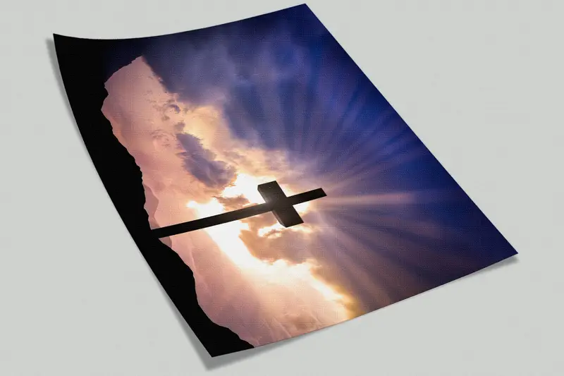 Paper Wall Art, Custom Wall Paper, Resurrection Cross Wall Art, Bright Wall Paper, Sunset Landscape Wallpaper, - 5