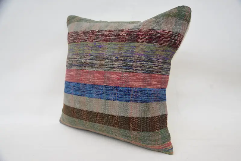 Kilim Cushion Sham, Kilim Pillow, Bench Pillow Sham, Pillow Case, Handmade Kilim Cushion, 18x18 Blue Cushion Cover, Patio Pillow - 3