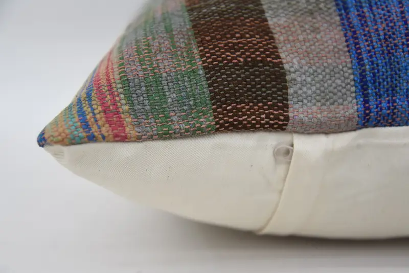 Kilim Cushion Sham, Kilim Pillow, Bench Pillow Sham, Pillow Case, Handmade Kilim Cushion, 18x18 Blue Cushion Cover, Patio Pillow - 6
