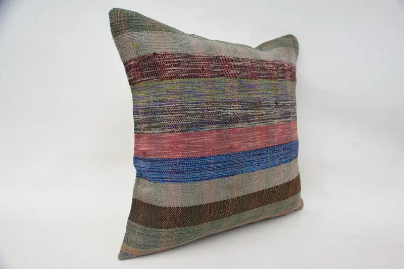 Kilim Cushion Sham, Kilim Pillow, Bench Pillow Sham, Pillow Case, Handmade Kilim Cushion, 18x18 Blue Cushion Cover, Patio Pillow - 2