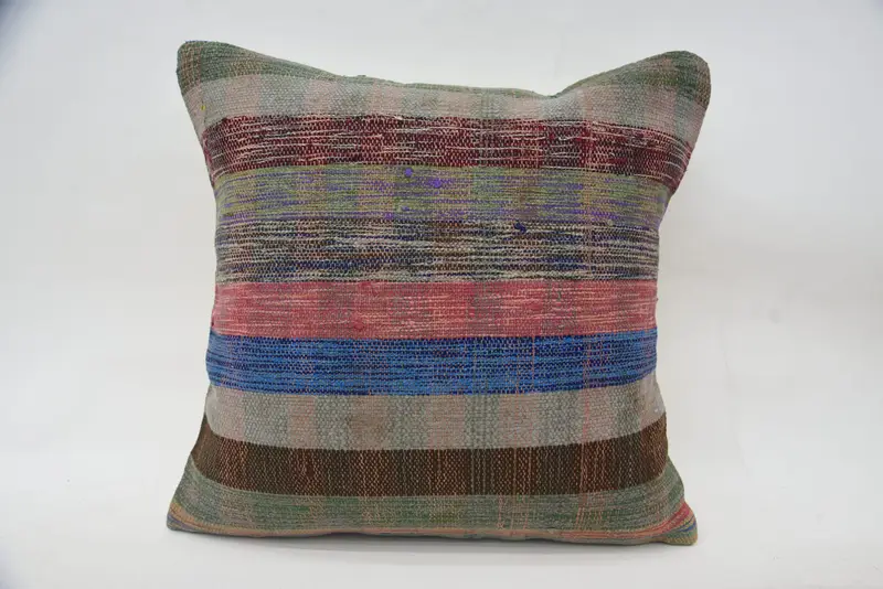 Kilim Cushion Sham, Kilim Pillow, Bench Pillow Sham, Pillow Case, Handmade Kilim Cushion, 18x18 Blue Cushion Cover, Patio Pillow - 4
