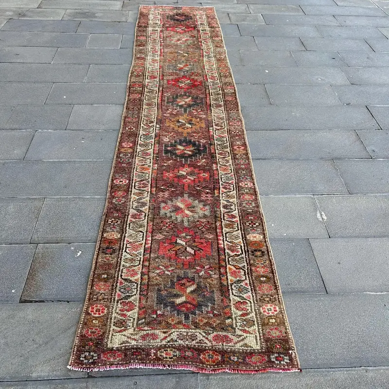 2,6x12,5 ft türkischer Teppich, Läufer Vintage Teppich, roter massiver Teppich - 1