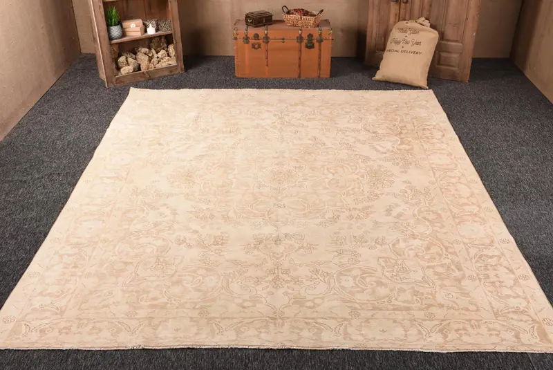 9,7x12,1 ft Teppich, türkischer Vintage Teppich, beige orientalischer Wollteppich - 1