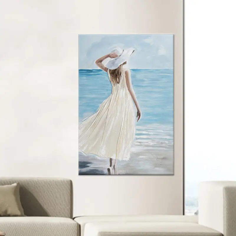 Bayan Odası için Zarif Mavi & Beyaz Soyut Kanvas