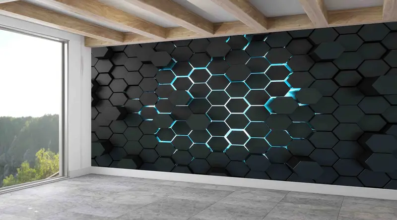 Zeitgenössische geometrische Tapete mit schwarzem Loft-Aufdruck – elegantes Design