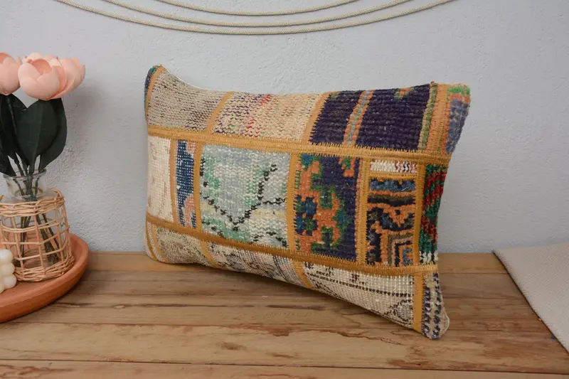 Sustainable Pillow Sham, Vintage Kilim Pillow, Kilim Cushion Sham, Tribal Pillow Sham, Turkish Kilim Pillow, 12x20 Beige Pillow Case, Cushion Case - 4