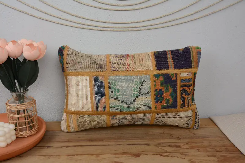 Sustainable Pillow Sham, Vintage Kilim Pillow, Kilim Cushion Sham, Tribal Pillow Sham, Turkish Kilim Pillow, 12x20 Beige Pillow Case, Cushion Case - 2