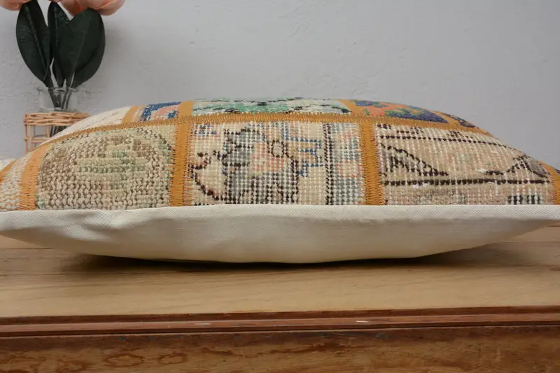 Sustainable Pillow Sham, Vintage Kilim Pillow, Kilim Cushion Sham, Tribal Pillow Sham, Turkish Kilim Pillow, 12x20 Beige Pillow Case, Cushion Case - 5