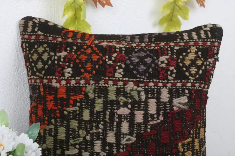 Boho Pillow, Turkish Kilim Pillow, 14x14 Brown Pillow Cover, Home Decor Pillow, Cushion Case, Southwestern Cushion Case, Ikat Pillow Sham - 5