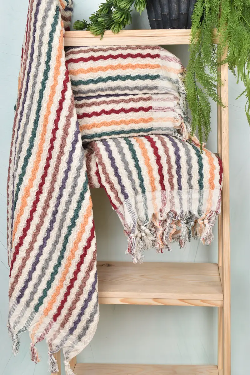 Beach Towel Gift, Bachelorette Party Gifts, Christmas Gift, Monogram Towels, Wedding Favors, 70x40 Cotton Pom Pom Zigzag Design Towel, Summer Towel - 6