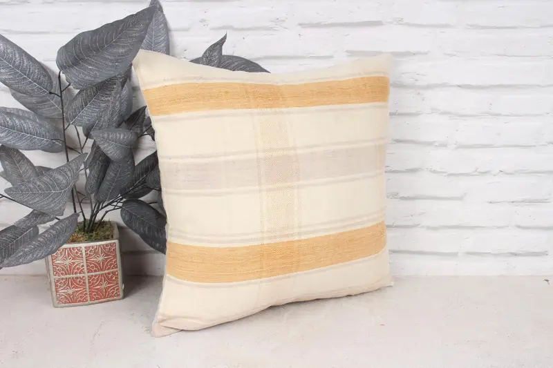 Cushion, 18x18 White Cushion Case, Ikat Cushion Case, Throw Kilim Pillow, Vintage Pillow, Office Chair Pillow, Turkish Pillow - 3