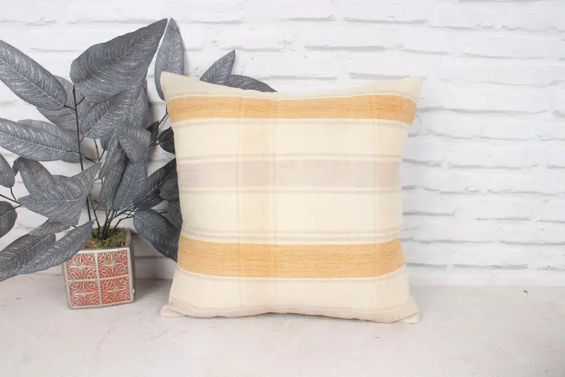 Cushion, 18x18 White Cushion Case, Ikat Cushion Case, Throw Kilim Pillow, Vintage Pillow, Office Chair Pillow, Turkish Pillow - 1