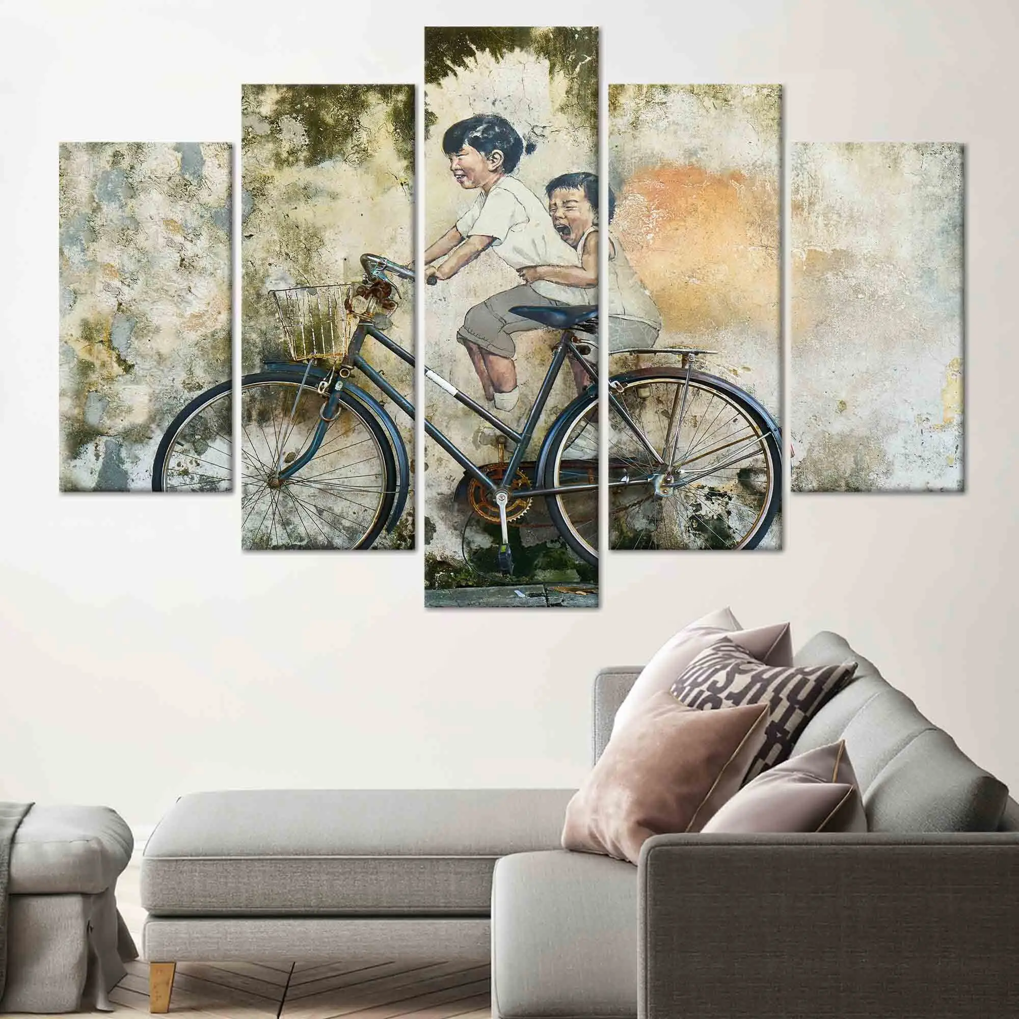 Modern Bicycle Graffiti Canvas: Penang Street Art Print - 1