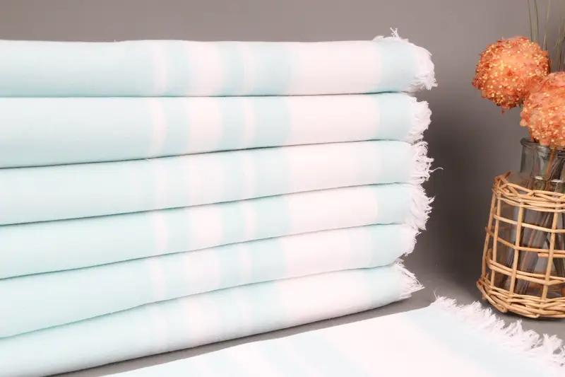 Personalized Turkish Beach Towel Mint Stripes, Organic Cotton, 36x67 Inches