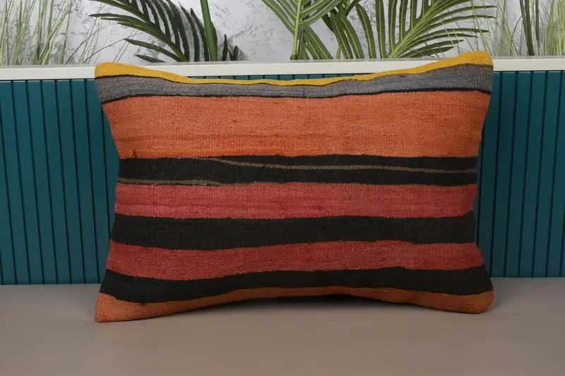 Vintage Red Euro Sham, Striped 16x24 inch Antique Cushion - 1