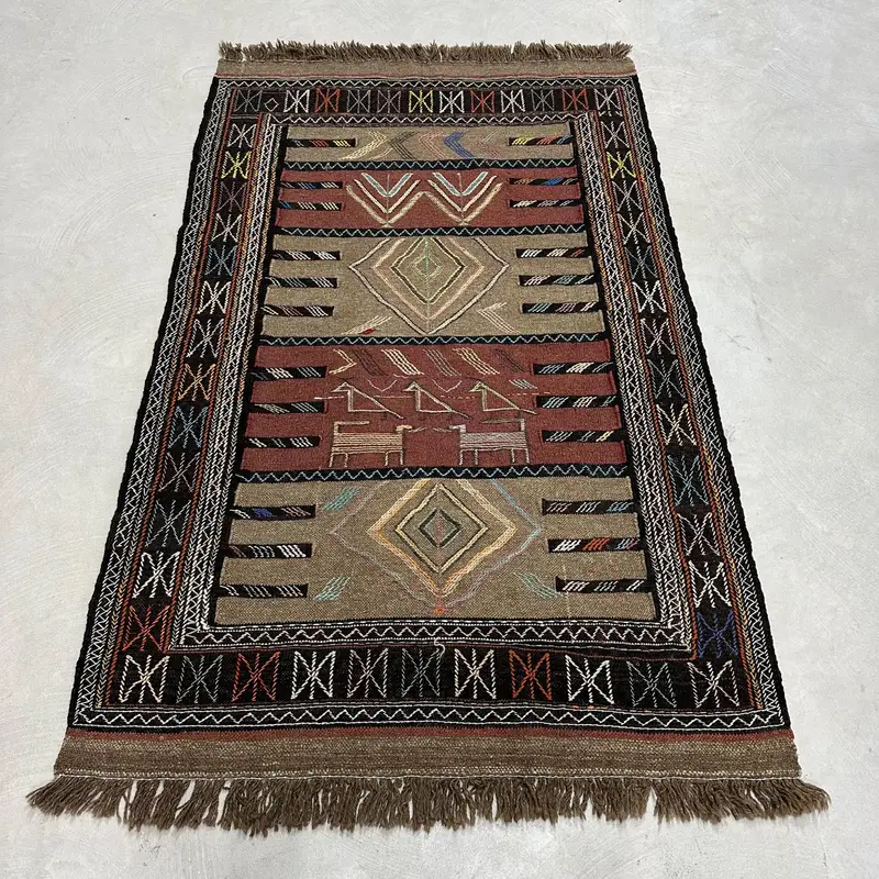 Kahverengi ve Mor Halı, 3,5x5,7 ft Botanik Tasarım