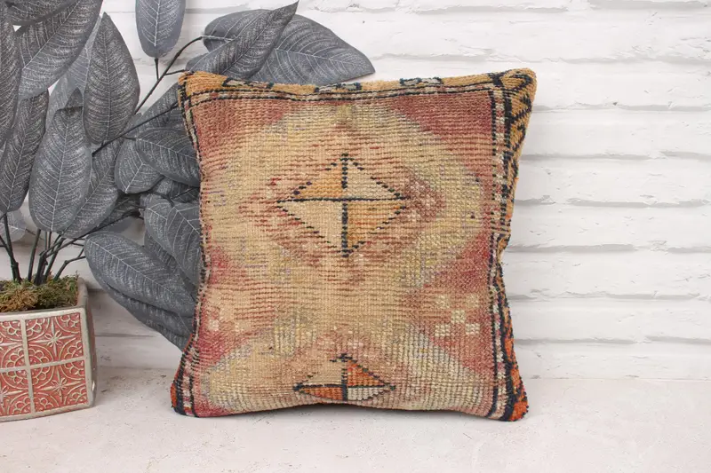 Kilim Pillow Cover, Pillow for Couch, 14x14 Red Pillow Sham, Vintage Kilim Pillow Pillow Cover, Throw Kilim Pillow, Bed Pillow Case, Pillow Cover - 1